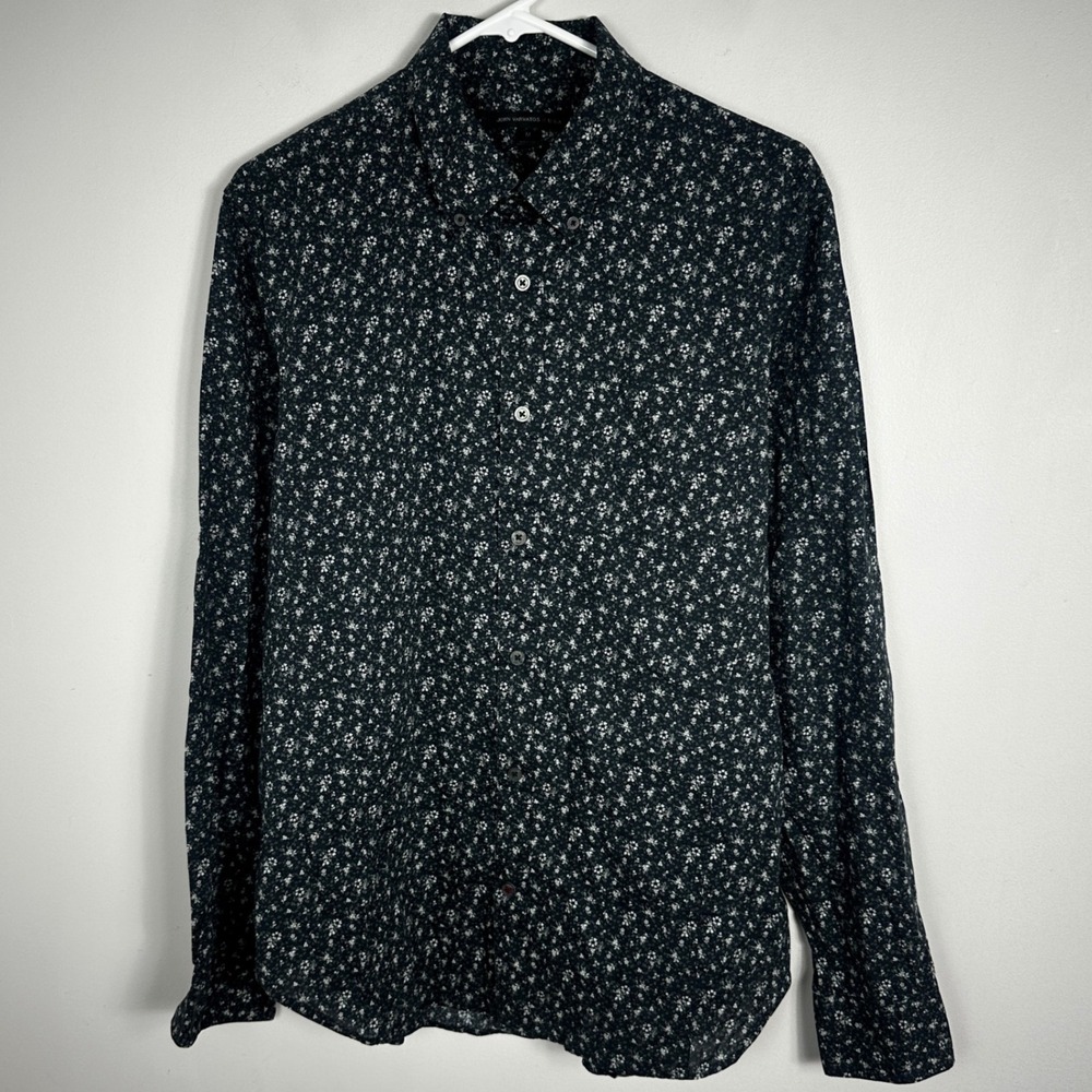 John Varvatos Floral Button Down Long Sleeve Shirt Mens Size Medium‎ Black Dress